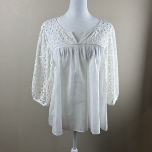 Lil Blouse Women Small Immense Eyelet Blouse‎ White Peasant Top
